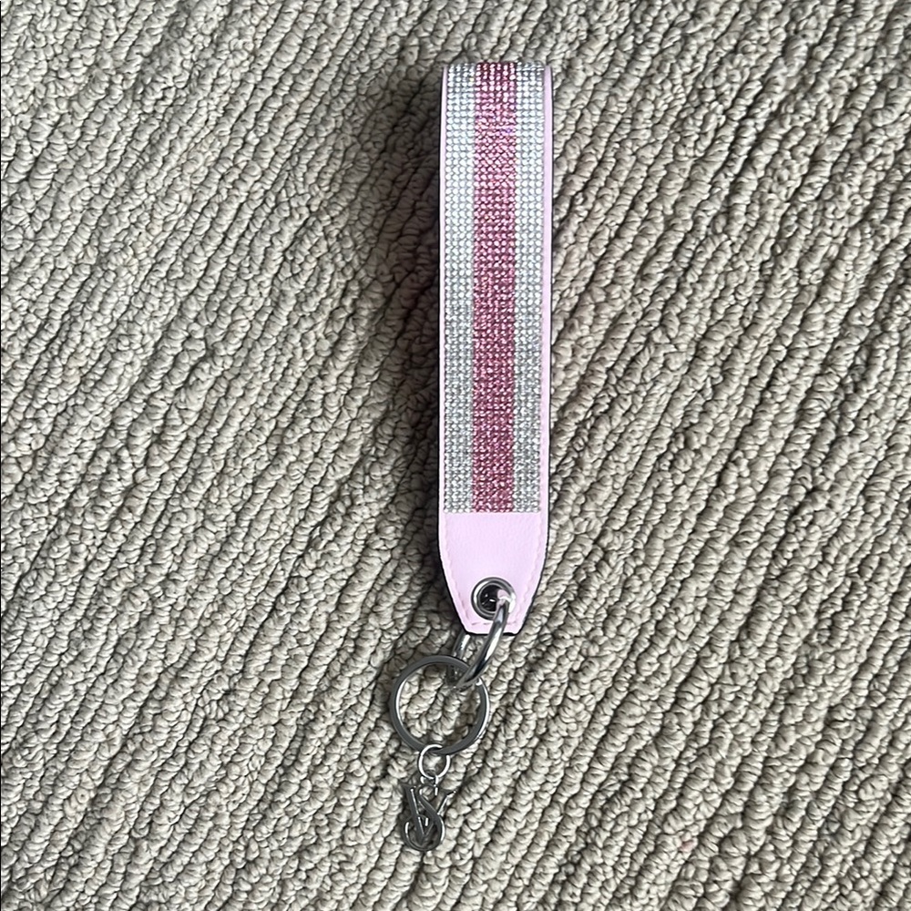 Victoria Secret Heritage Stripe Pink and Silver Keychain